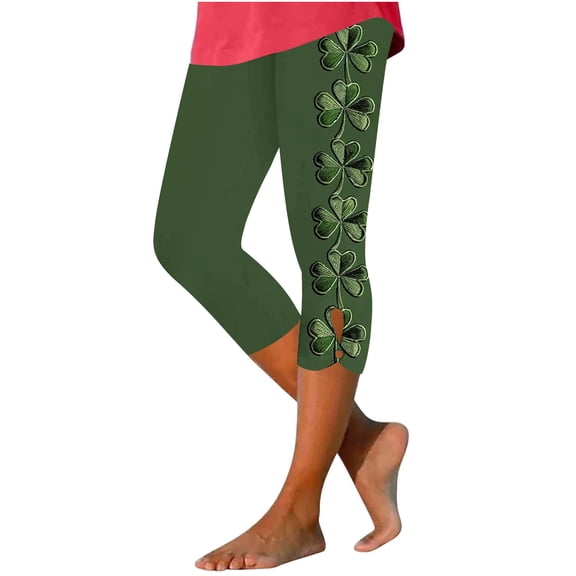 qelini Printed Leggings for Women Plus Size Capris Pants Elastic Waist Print Ankle Pants Casual Daily Wear
