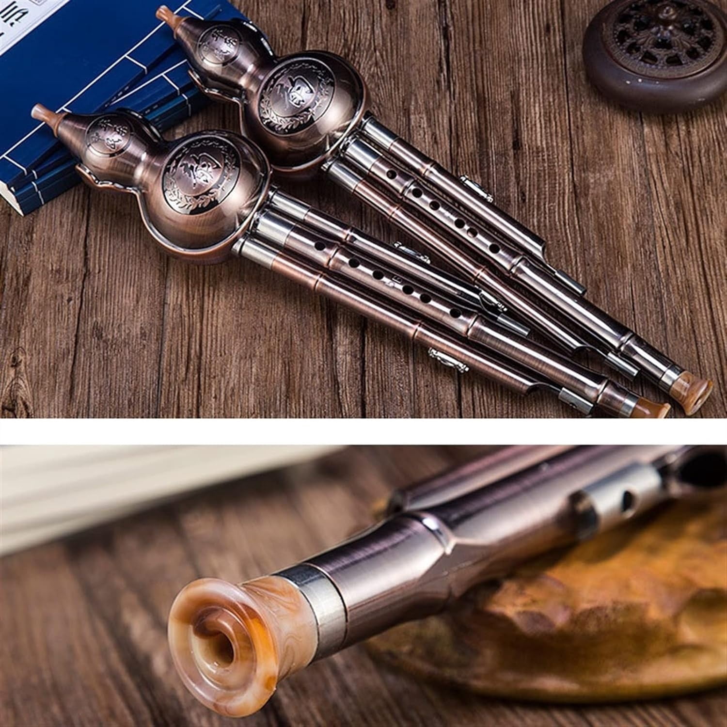 Metal Wire Drawing Chinese Hulusi Gourd Cucurbit Flute Ethnic Wind Musical Instrument Aluminum Material Copper Plated For Beginners ,Key Of C