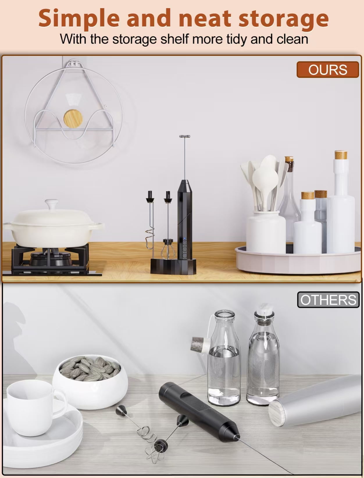 Electric Milk Frother Stainless Steel Coffee Cream Electric Milk Frother Egg Beater Portable Mixer