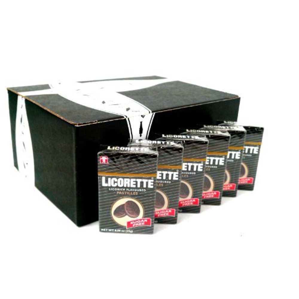 Licorette Sugar Free Licorice Flavored Pastilles, 0.88 oz Packets in a BlackTie Box (Pack of 6