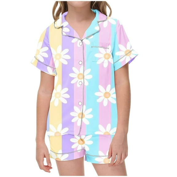 Auroural Kids Sleepwear Girls 12-13 Girls Button Front Pajama Top & Shorts Set, 2-Piece, Sizes 2-14 & Plus