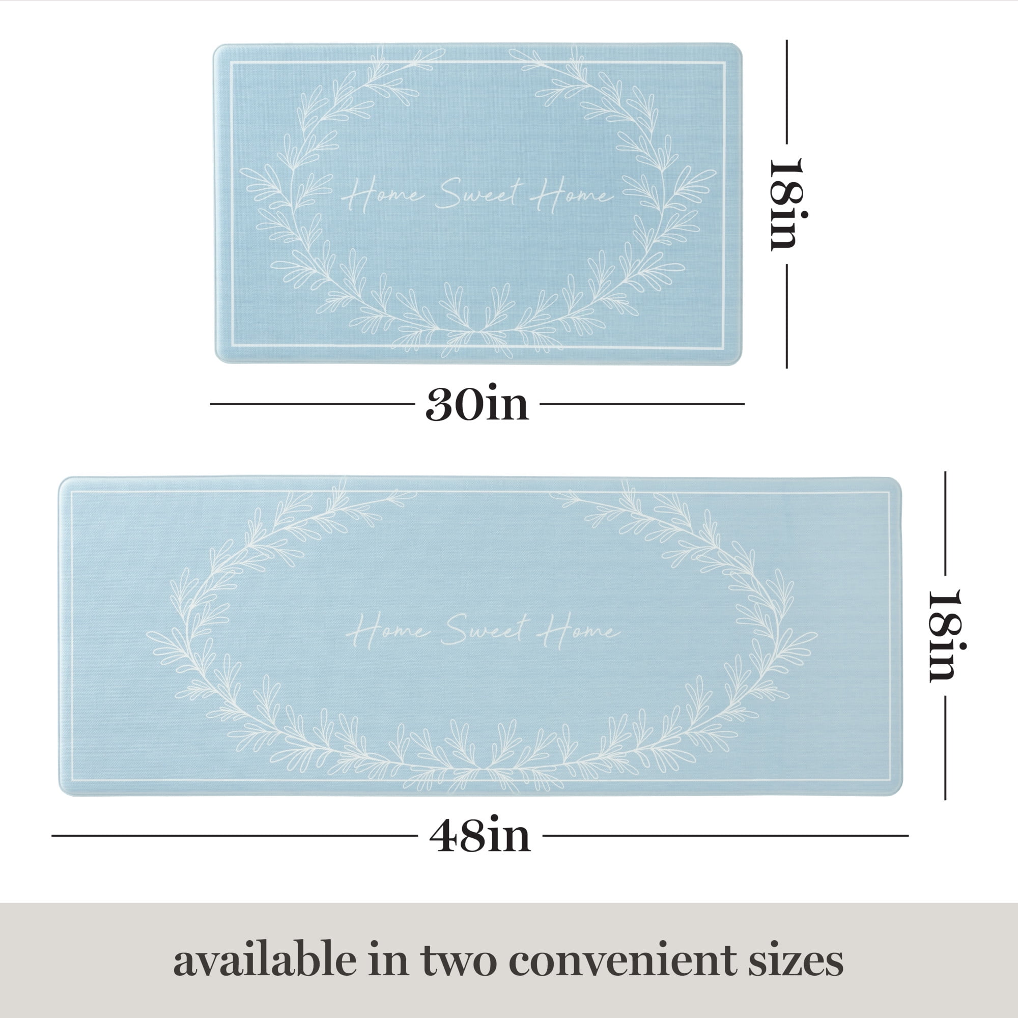 MARTHA STEWART Bloomfield Home Sweet Home Leaf Frame Kitchen Mat, Comfort Standing Mat, Non-Slip Backing, Water & Stain Resistant, Blue, 18"x30"