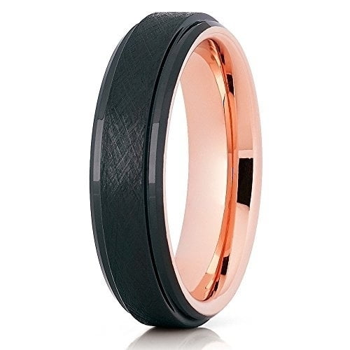 Silly Kings Jewelry Tungsten Wedding Band Rose Gold Tungsten Ring Black Olivit Brushed 6mm Men & Women Comfort Fit (10)