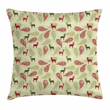 Motif Olive (Deer Throw Pillow Cushion Cover, Ethnic Paisley Deer Ornate Tribal Swirled Abstract Christmas Motifs, Decorative Square Accent Pillow Case, 18 X 18 Inches, Ruby Olive Green Pale Green, by)