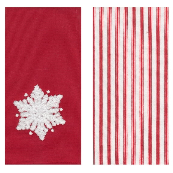 Winter Wonder Lane Red & White Snowflake 2-Piece Kitchen Towel Set, Cotton Dishtowels 25 x 15 inches