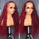 thumbnail image 2 of Peluca Frontal de encaje HD, cabello humano rizado completo, color rojo, 13x6, 30, 32, 34, 99j, Borgoña 360, 13x4, 2 of 3