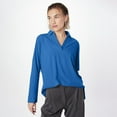 thumbnail image 2 of MIXUE Womens Summer Tops Solid Color Stand Collar V Neck Long Sleeve Fashion Casual Shirts For Women Tee Shirts Activewear,Blue,M, 2 of 3