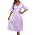thumbnail image 2 of TrendOFT Long Nightgowns for Women Lace Short Ruffle Sleeve Night Gown Victorian Sleep Dress Silk Satin Soft Night Dress Ladies Sleepwear Purple M, 2 of 5
