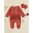 thumbnail image 5 of Newborn Baby Girl Christmas Outfits Ruffle Zipper Footie Romper Long Sleeve Jumpsuit Headband Set Cute Xmas Clothes, 5 of 8