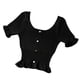 thumbnail image 4 of Camiseta de punto para mujer, manga corta, cuello cuadrado, corte ajustado, botón superior, negro Methold  AP001523-01B, 4 of 7