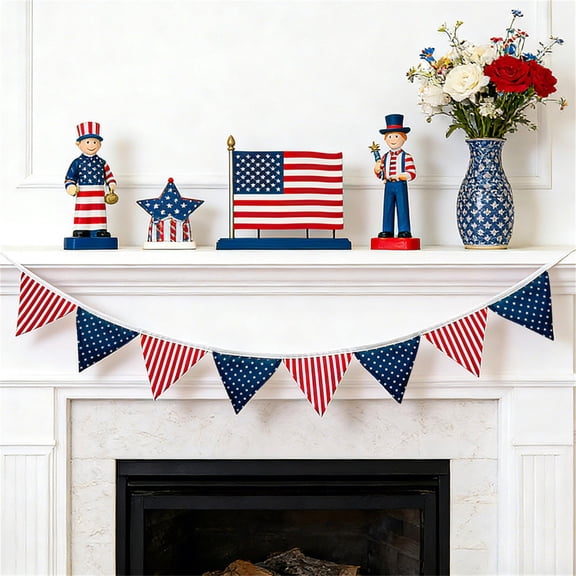 Honmine Decorative Flags Measuring 180cm for Independence Day, Party at Festival Triangle Banner, Red White Blue Bunting for July 4th Celebration 71 Inch