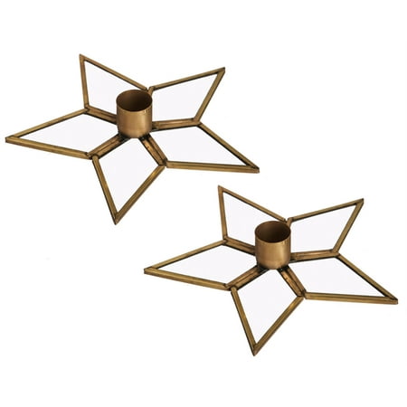 Brass Star Holder - Star Metal Taper Holder, Set of 2, Brass