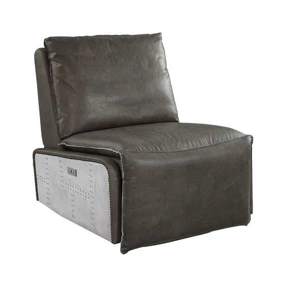 ACME Metier Power Motion Recliner in Gray Top Grain Leather and Aluminum