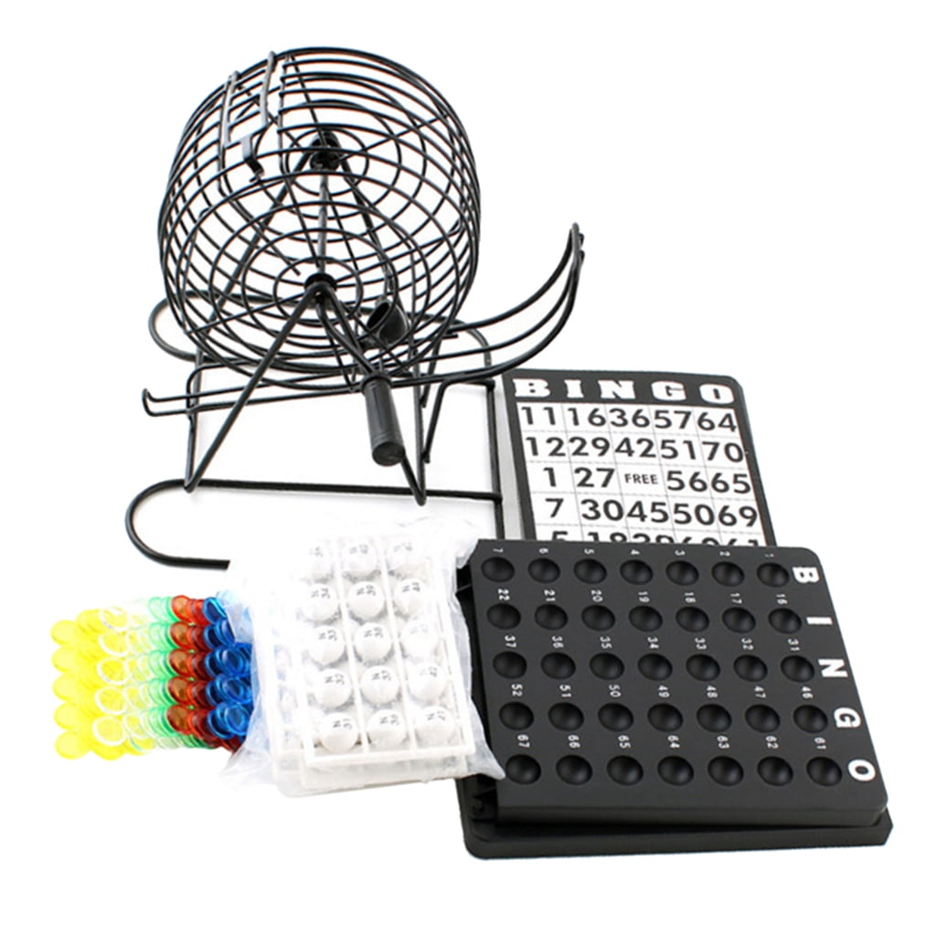 Traditional Bingo Set Wire Cage Bingo Ball Lotto Game Party Card Marker Ticket 