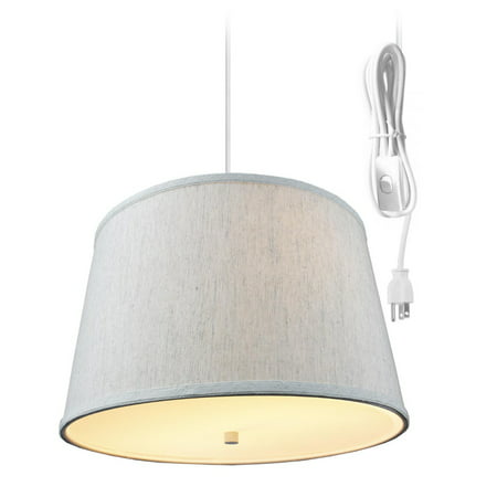 2 Light Plug-In Pendant Light By Home Concept - Hanging Swag Lamp Textured Oatmeal with Diffuser - Perfect for apartments, dorms, no wiring needed (Textured Oatmeal, White (Best Lighting For Basement Apartment)