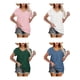 thumbnail image 4 of Qarigey Camiseta de algodón para mujer, camiseta holgada de encaje de Color sólido, Top de verano para viajes, vacaciones en la playa, deportes, Prendas para la parte del cuerpo Azul claro L Qarigey AP010362-18, 4 of 6