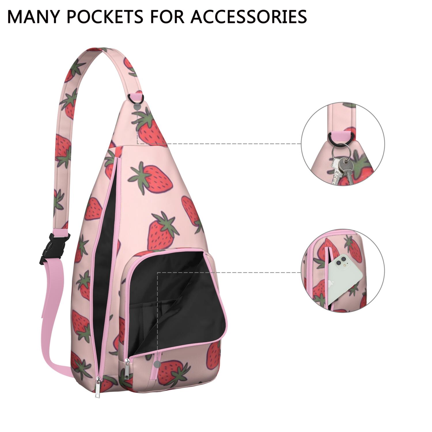 Sling Backpack for Men with Adjustable Shoulder Strap Shoulder Backpack Hiking Sling Backpack Travel Hiking Casual Daypack Strawberry