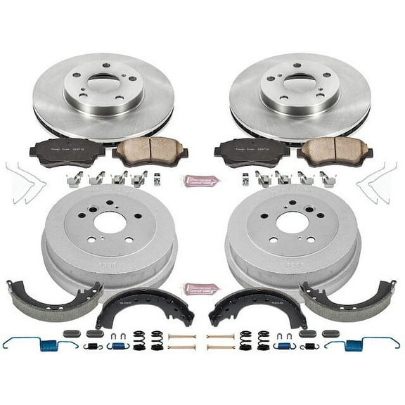 Front and Rear Brake Pad Rotor Shoe Drum Kit - Compatible with 2000 - 2001 Toyota Camry 2.2L 4-Cylinder - Power Stop