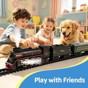 Electric Train Set, Remote Control Train Toys with Luxury Track & Glowing Passenger Carriages, with Smoke, Light and Sound for 3+ Years Old Boys Gifts