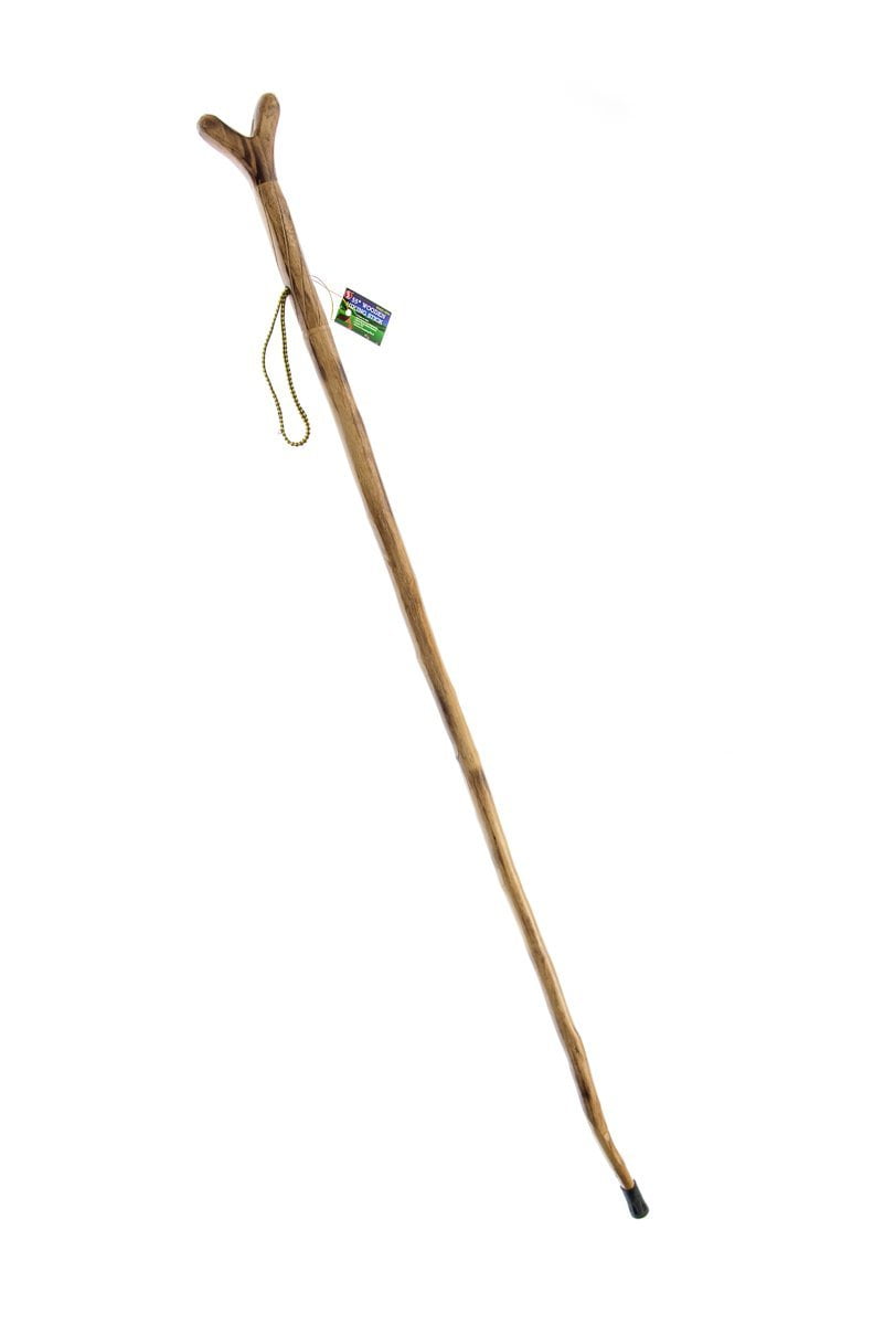 WS62255YH Natural Wood Walking Stick with V Yoke for Rifle, Steel Spike and MetalReinforced