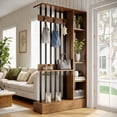 thumbnail image 4 of Fnova 71" Wall Room Divider with Shelves & Coat Hooks, Farmhouse Wall Partition for Home & Office Decorative, Brown, 4 of 14