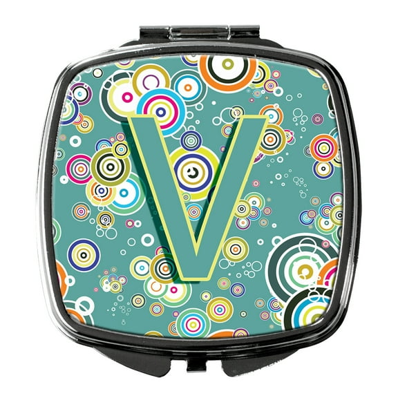 Letter V Circle Circle Teal Initial Alphabet Compact Mirror CJ2015-VSCM