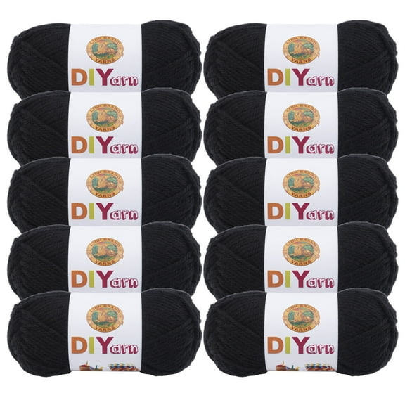 Lion Brand Yarn DIYarn Black Medium Acrylic Yarn 10 Pack