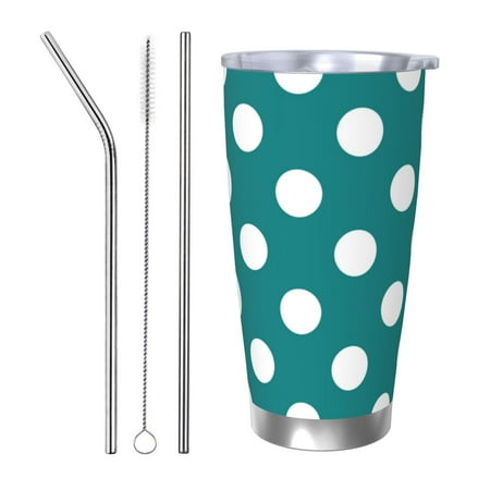 

Fuzoiu Teal And White Polka Dot Print 20oz Tumbler Stainless Steel Vacuum Insulated Car Cup Insulated Coffee Mug Travel Mug with Lid Thermal Cup for Outdoor-Straw Three-piece Set
