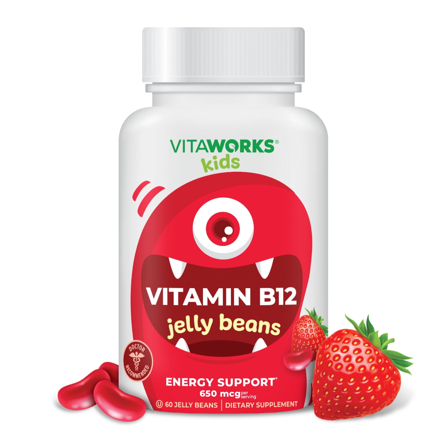 VitaWorks Vitamin B12 Jelly Beans for Kids, Dietary Supplement for