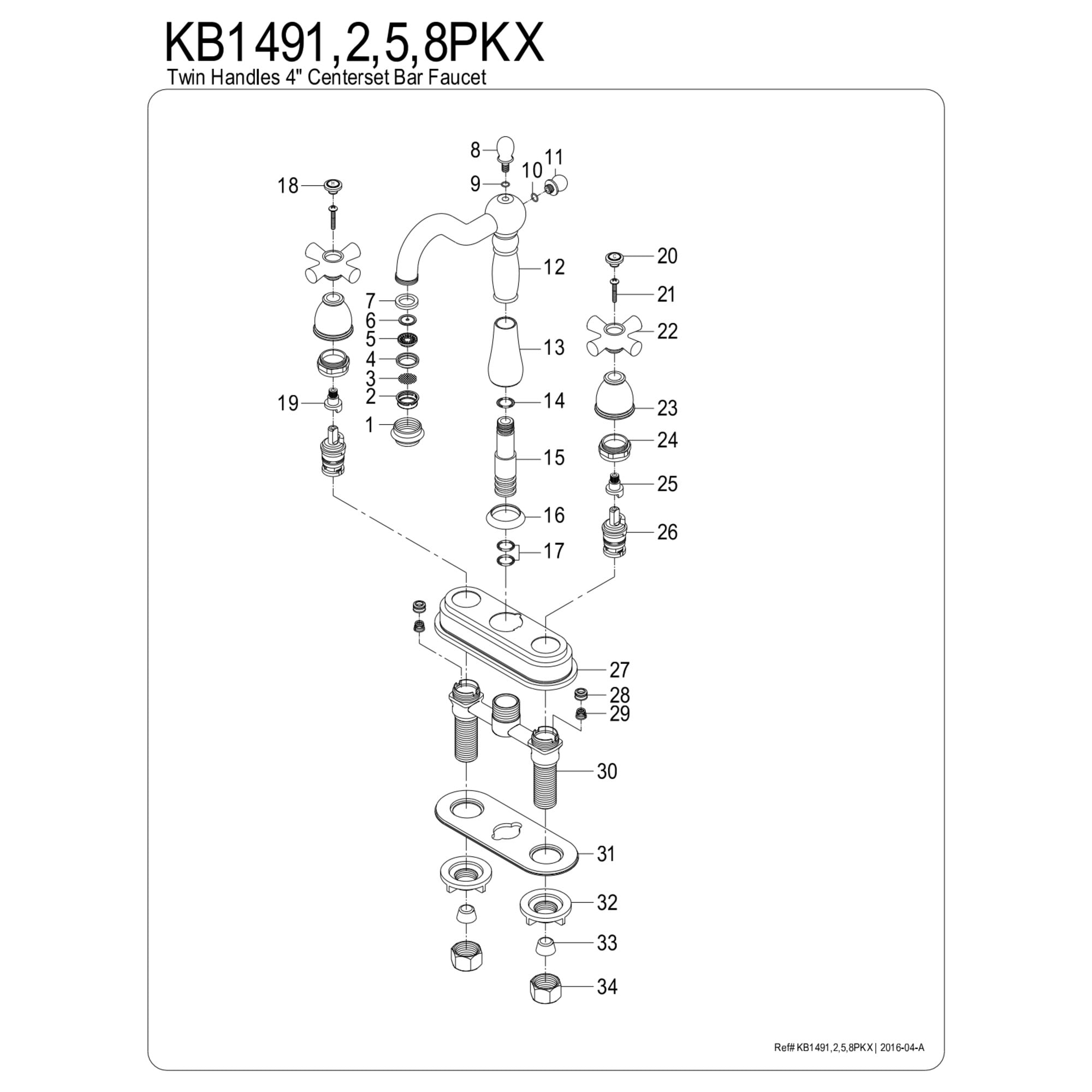 Kingston Brass KB1491PKX Duchess Two-Handle 2-Hole Deck Mount Bar Faucet in Polished Chrome