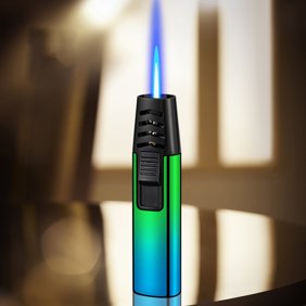 Summercome Torch Lighter, Windproof Straight Torch Blue Flame Lighter, Turbine Jet Flame Torch Lighter, Refillable Kitchen Cooking Torch Lighter for BBQ, Baking (Fluid Not Included) (Blue)