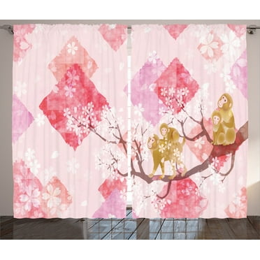 Ambesonne Floral Curtains 2 Panel Set, Minimalist Tree Braches, 108" x 90", Pink Red Pale Coffee