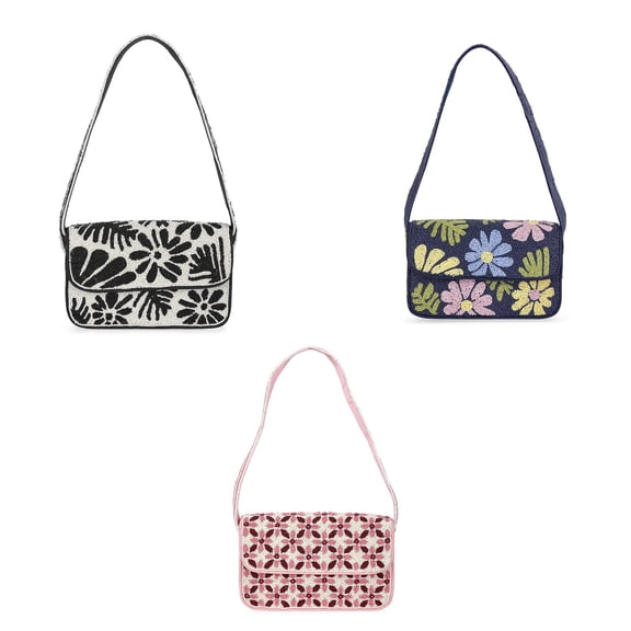 TTJ Beaded Floral Shoulder Bag Handmade Textured Underarm Purse Versatile Commuter Crossbody Lightweight Handcrafted Bead Embellished Tote Elegant Evening Bag Women Fashion Accessory