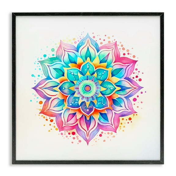 Stupell Industries Magic Rainbow Mandala Abstract Painting Black Framed Art Print Wall Art, 12 x 12