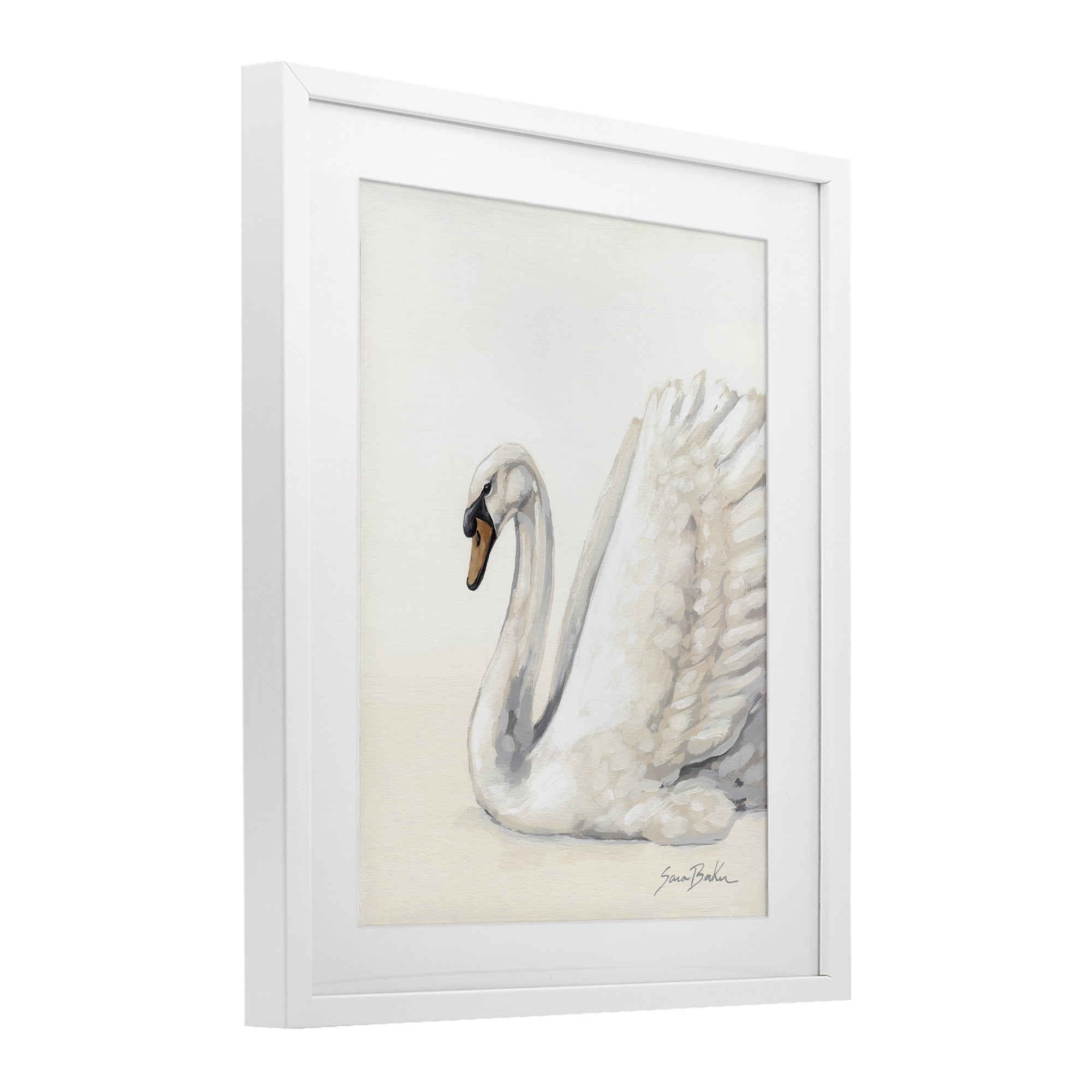 Stupell Industries White Swan in Repose White Framed Print Under Glass, design by Sara Baker