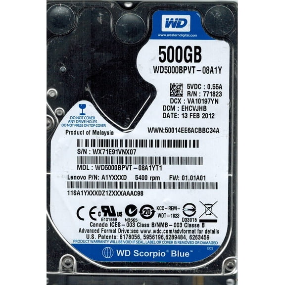 Western Digital WD5000BPVT-08A1YT1 500GB DCM: EHCVJHB