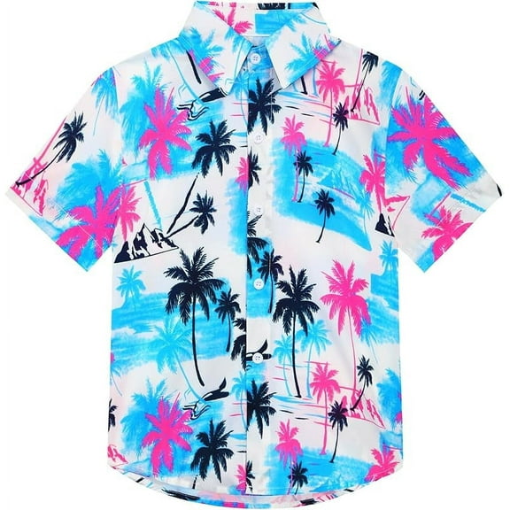 Little & Big Boy's Button Down Hawaiian Shirts Short Sleeve Cool Cartoon Print Dress Tops T-Shirt for Kids 7-14T…