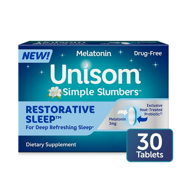 Unisom Simple Slumbers Restorative Sleep Tablets 30Count, Melatonin 3mg