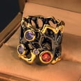 thumbnail image 4 of Women's Black Gold Plated Ring With Colored Stone Inlay Hollow Design Brass Gemstone Jewelry European Inspired, 4 of 5