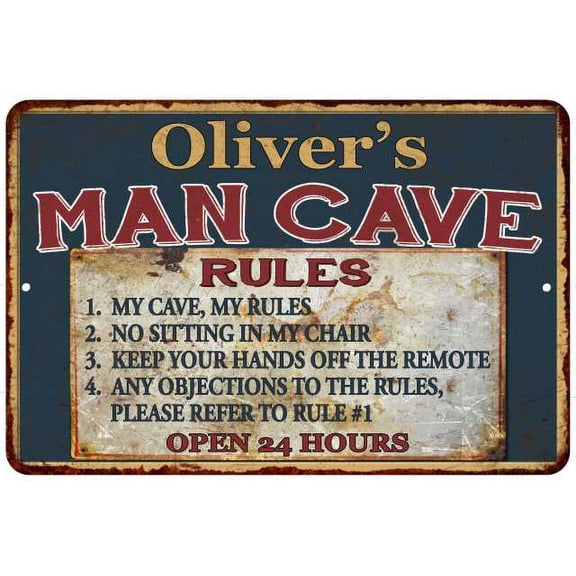 Oliver's Man Cave Rules Chic Rustic Green Sign Home 8 x 12 High Gloss Metal 208120049490