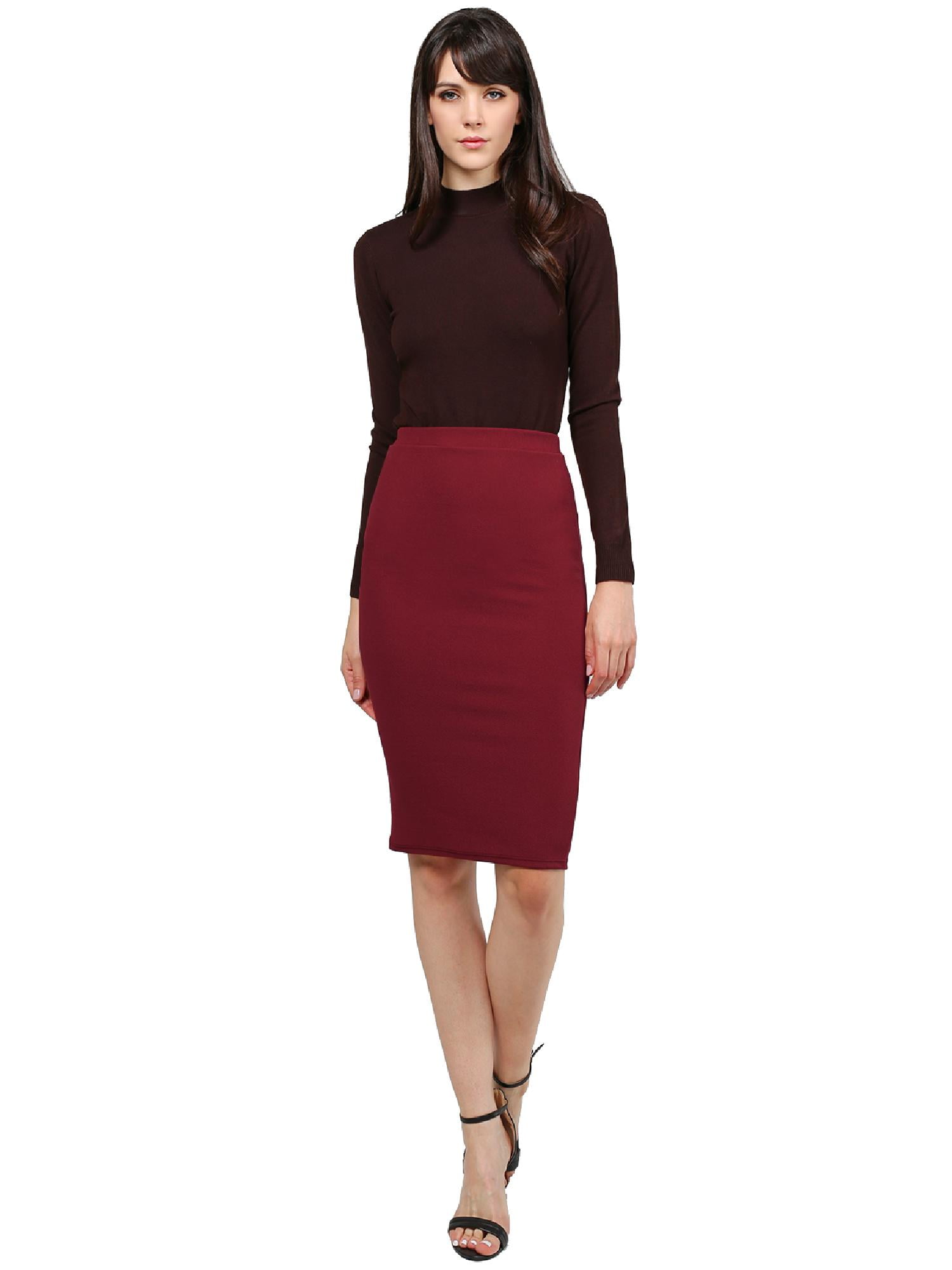 FashionOutfit Women/'s Fitted Solid Bubble Crepe High Waist Midi Pencil Skirt