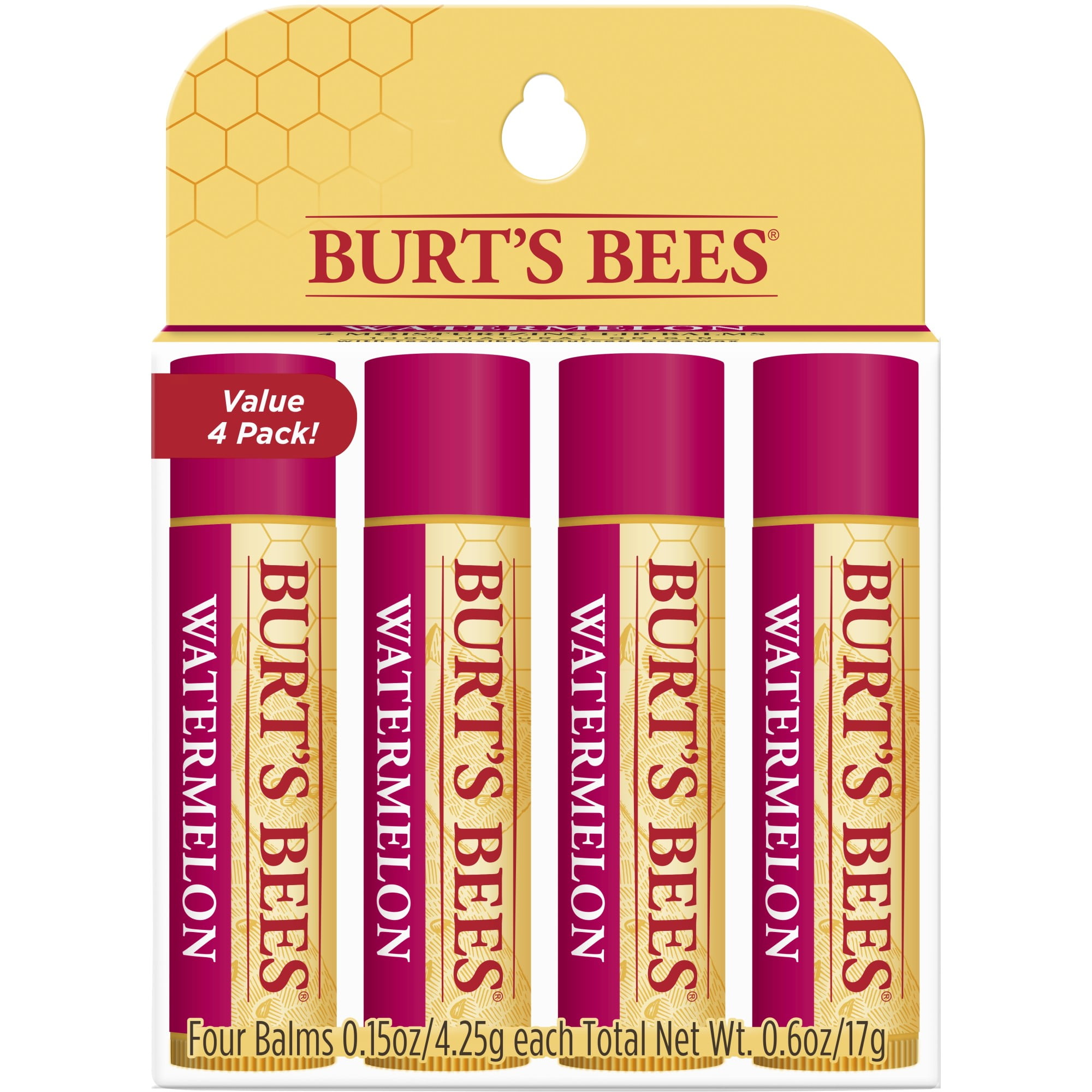 Burt's Bees 100 Natural Origin Moisturizing Lip Balm, Watermelon, 4