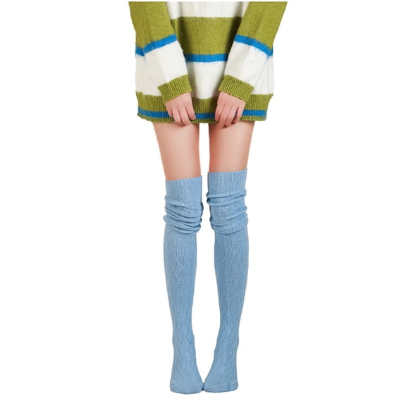 WRKEKC Women's Warm Over The Knee Socks Cable Knit Solid Color Socks for Fall Winter Casual and Fashion Wear