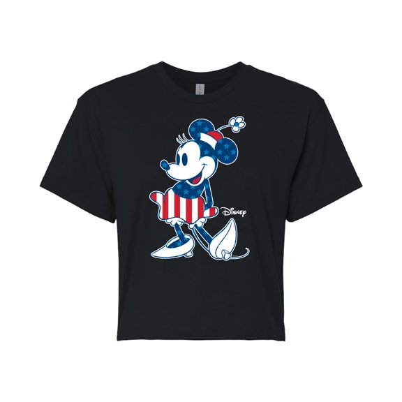 Disney - Americana - Minnie Flag Pattern - Juniors Cropped Cotton Blend T-Shirt