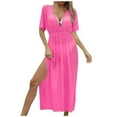 thumbnail image 2 of HOMBOM Womens Beach Cover Ups Sheer Bathing Suit Cover Up Mesh V Neck Casual Beach Dress for Ladies Side Split, 2 of 6