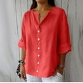 thumbnail image 2 of Cqxid525 Womens Long Sleeve Shirts Basic Tee Linen Shirts for Women Summer Cotton Linen V Neck 3/4 Sleeve Tops Loose Vacation Beach Solid Blouses Tunic Tops, 2 of 4
