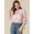 thumbnail image 2 of INSPIRE CHIC Blusa con cuello en V y lazo floral para mujer, camisa de manga larga con volantes y trompeta vintage, top Rosa M, 2 of 6