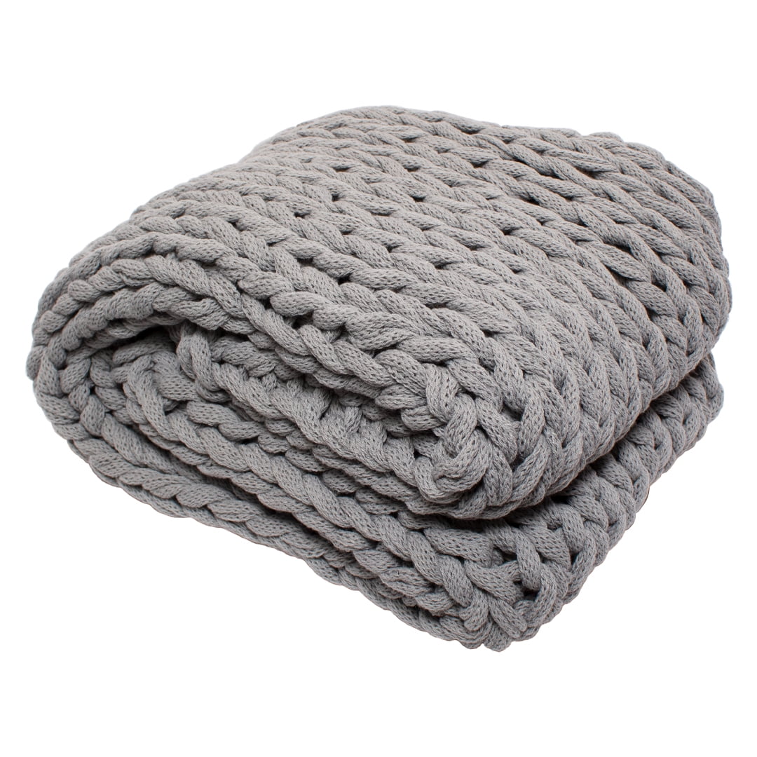 Silver One Super Chunky Knitted Throw Blanket, Gray, 50" x 60