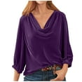 thumbnail image 2 of Aboser Women's Long Sleeve Velvet Tops Fall Winter Dress Shirt Regular Fit Cowl Neck Blouse Cozy Velour Work Shirts Solid Color Casual Blouses Purple M, 2 of 6