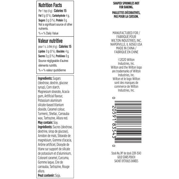 Wilton Gold Stars Sprinkles Pouch, 30 g